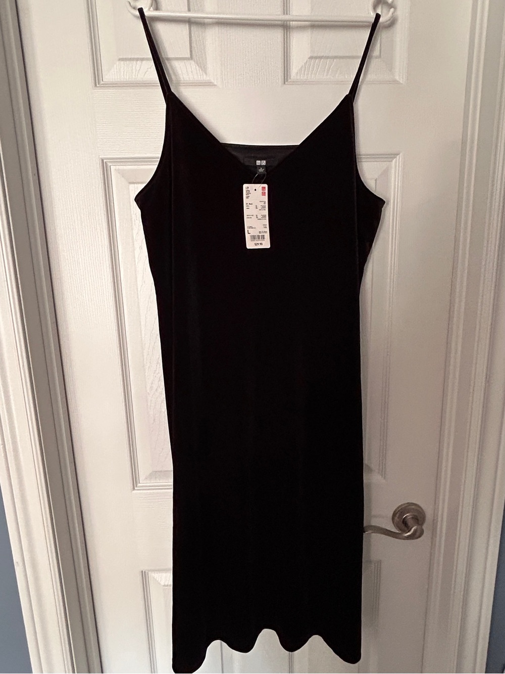 Uniqlo Black Midi Slip Dress with Spaghetti Straps